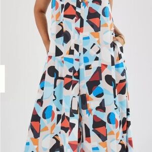 Anthropologie Blue and Orange Geometric Jumpsuit
